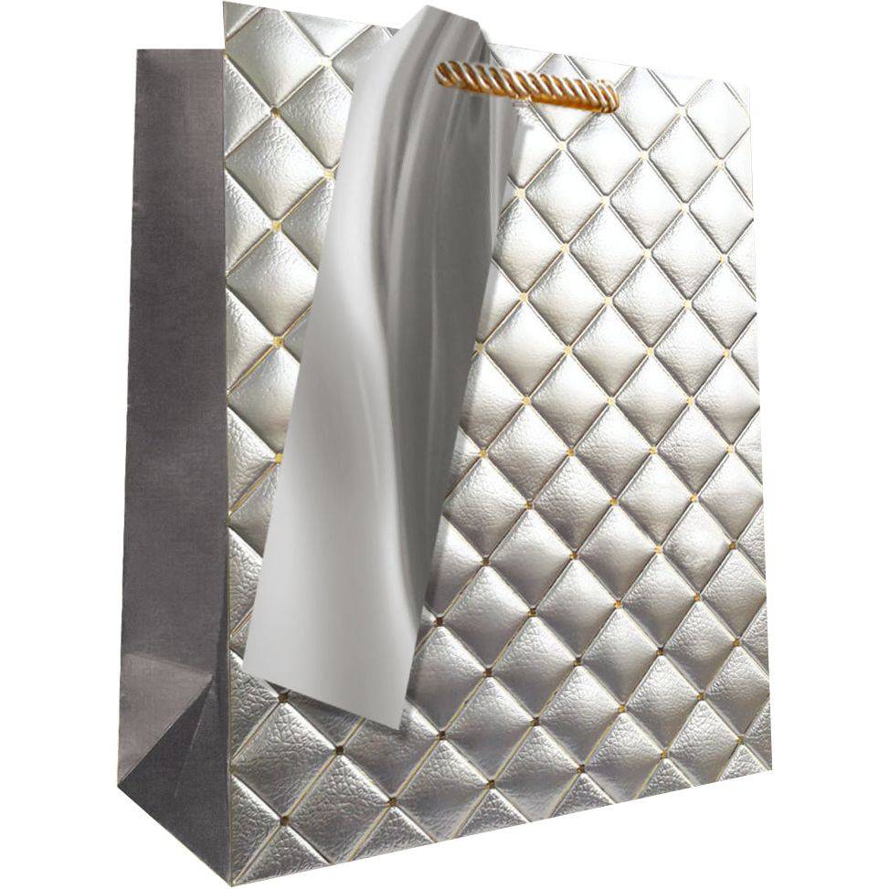 Small Pictura Silv Quilt gift bags with elegant silver quilted design, perfect for wrapping small presents.